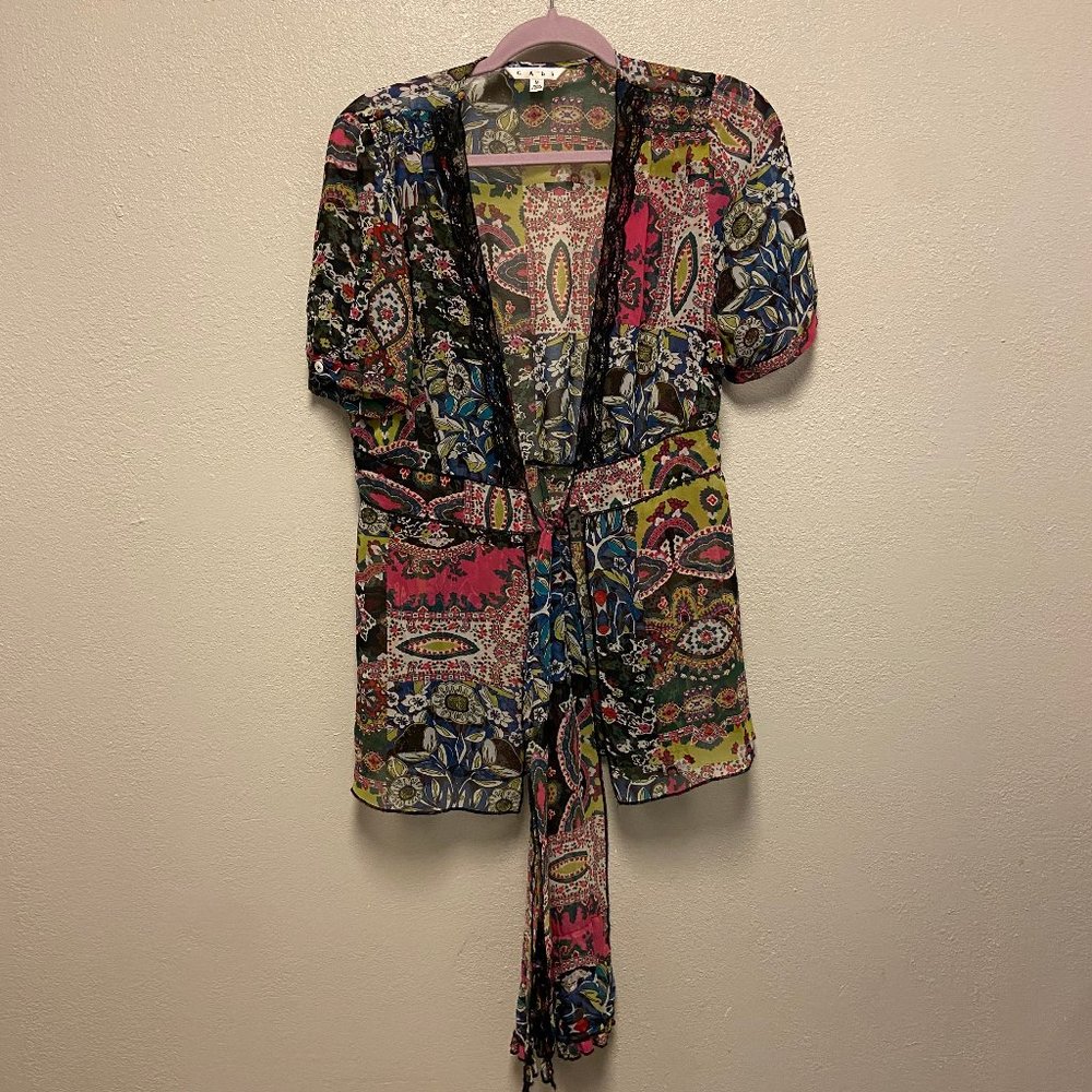 CAbi Multicolor Paisley Wrap Top - Pink, Blue, Green, Black